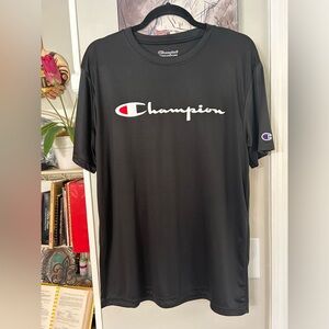 Champion~Mens Black  100% polyester shirt With Script Logo, Sz Large